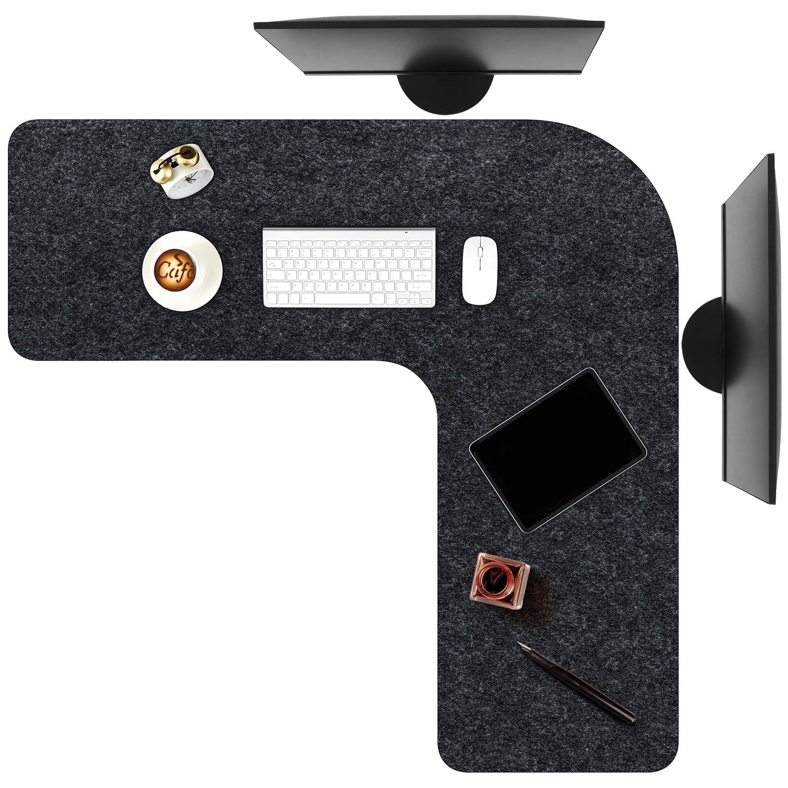 Front. Fabibe - Felt L Shaped Mouse Pad 36.2" X 15.7" Corner Desk Dark Gray Large And Mat Protector For Office Home Computer Protection - Default.