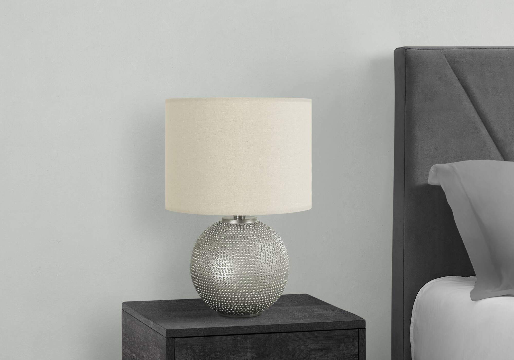 Alt View 2. Luckbyte - 19 Inch Grey Resin Table Lamp Ivory Cream Shade Modern Decor Lighting.