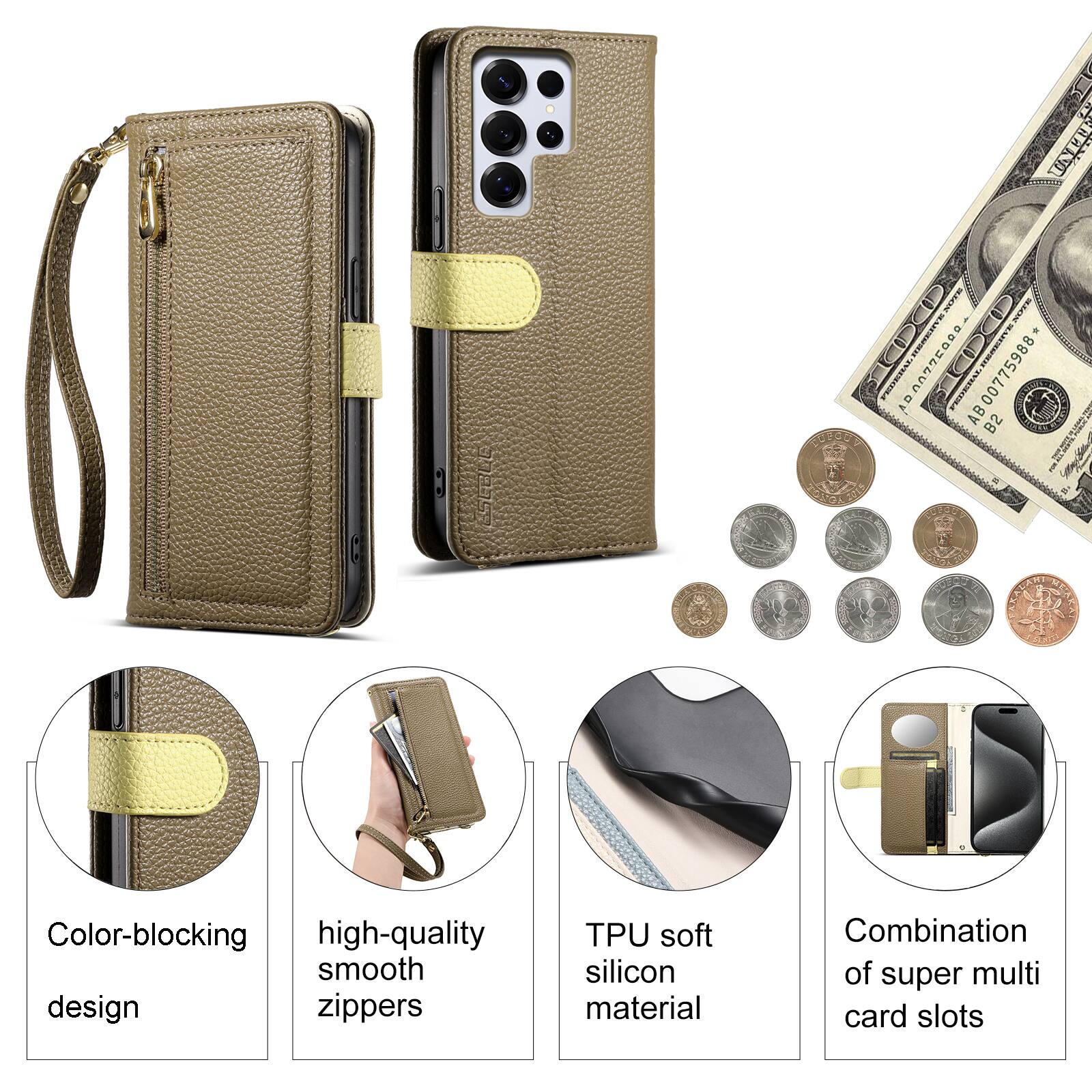 UNPE MPR E I 0 HE E A a FEDENAL AB00775988* AB B2

Color-blocking high-quality smooth design zippers TPU soft silicon material Combination of super multi card slots

- Color-blocking design
- High-quality smooth zippers
- TPU soft silicon material
- Combination of super multi card slots