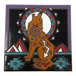 Earthtones Tile - Earthtones Southwest Howling Coyote with Moon 6X6 Hand Glazed Decorative Tile or Kitchen Trivet - Multicolor