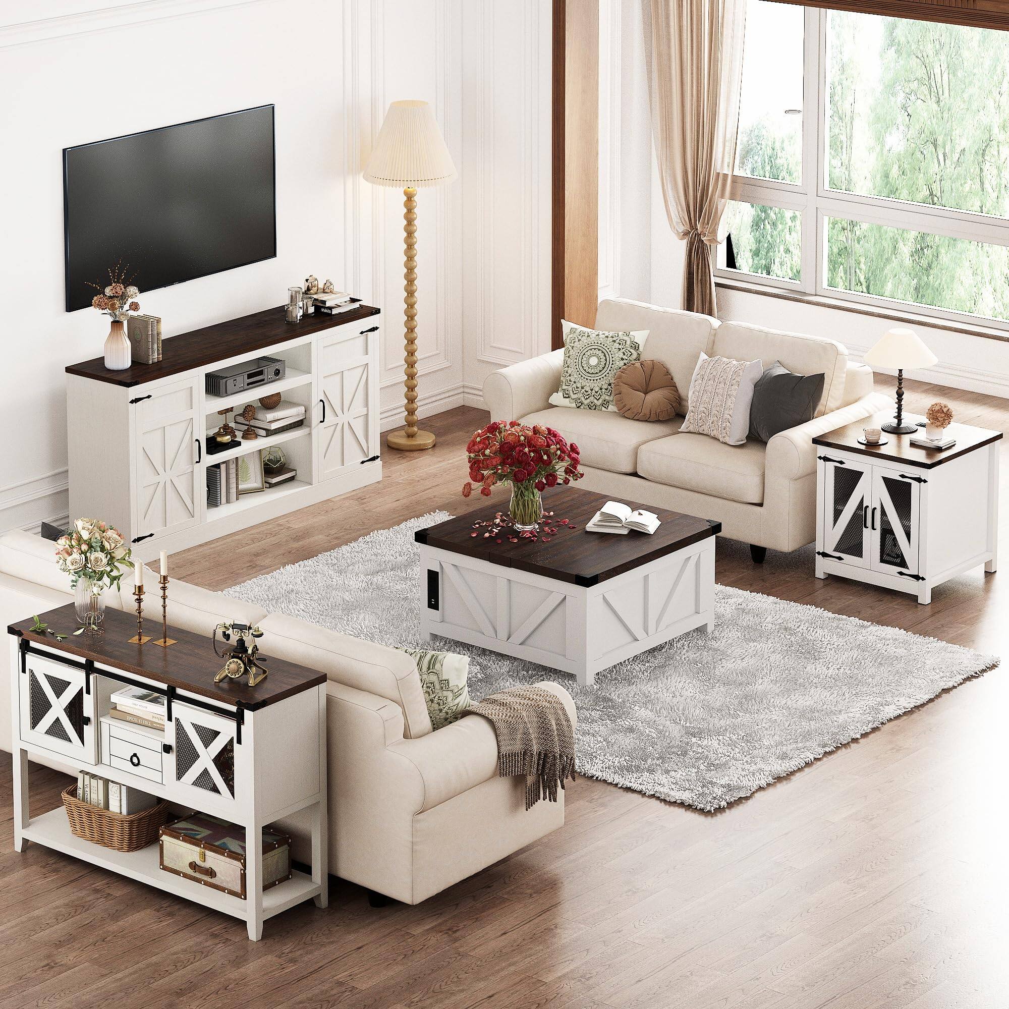 Alt View 7. Lent Glitter Wood - 46'' Large Farmhouse Entryway Table with Sliding Barn Doors, Console Table Sofa Side Table with Storage Drawer for Hallw - White.