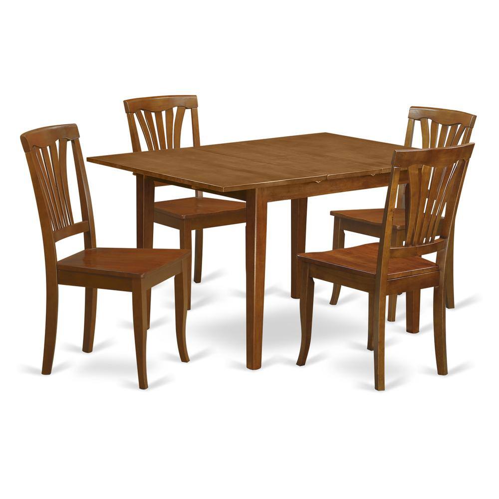 Front. East West Furniture - 5 Pc small Kitchen Table set-small Kitchen Table and 4 Kitchen Chairs - Saddle Brown.