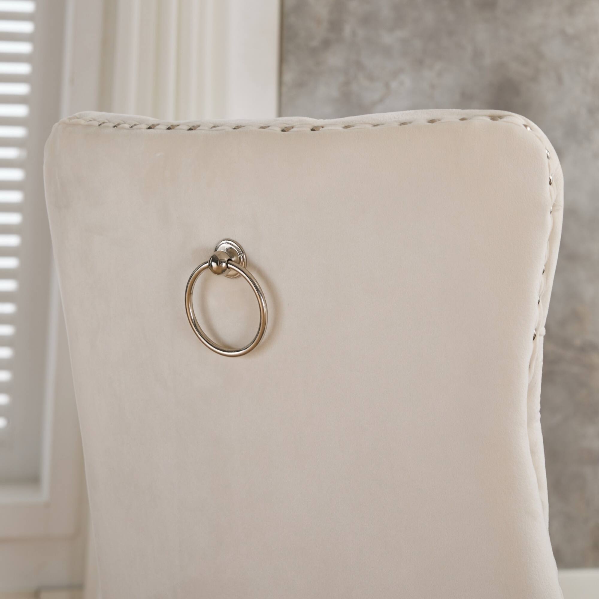 Alt View 4. GOODSILO - Modern High-End Tufted Velvet Upholstered Dining Chairs with Solid Wood Legs and Nailhead Trim, Set of 2 - Milk White.