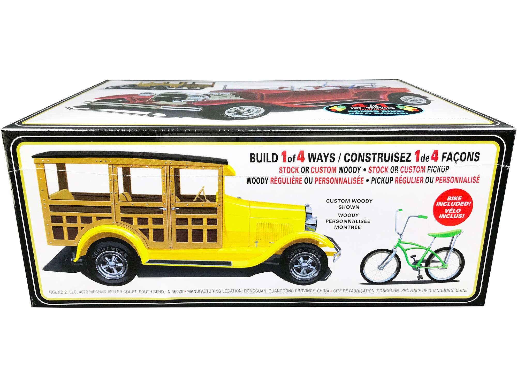 Build 1 of 4 Ways / Construisez 1 de 4 Facons  
Stock or Custom Woody Stock or Custom Pickup Woody Régulière ou Personnalise Pickup Régulier ou Personnalise  
Custom Woody Woody Personnalisee Montree  
Bike Included! Velo Inclus!  
Round 2, LLC. 4073 Meghan Beeler Court, South Bend, IN 46628  
Manufacturing Location: Dongguan, Guangdong Province, China - Site de Fabrication: Dongguan, Province de Guangdong, Chine