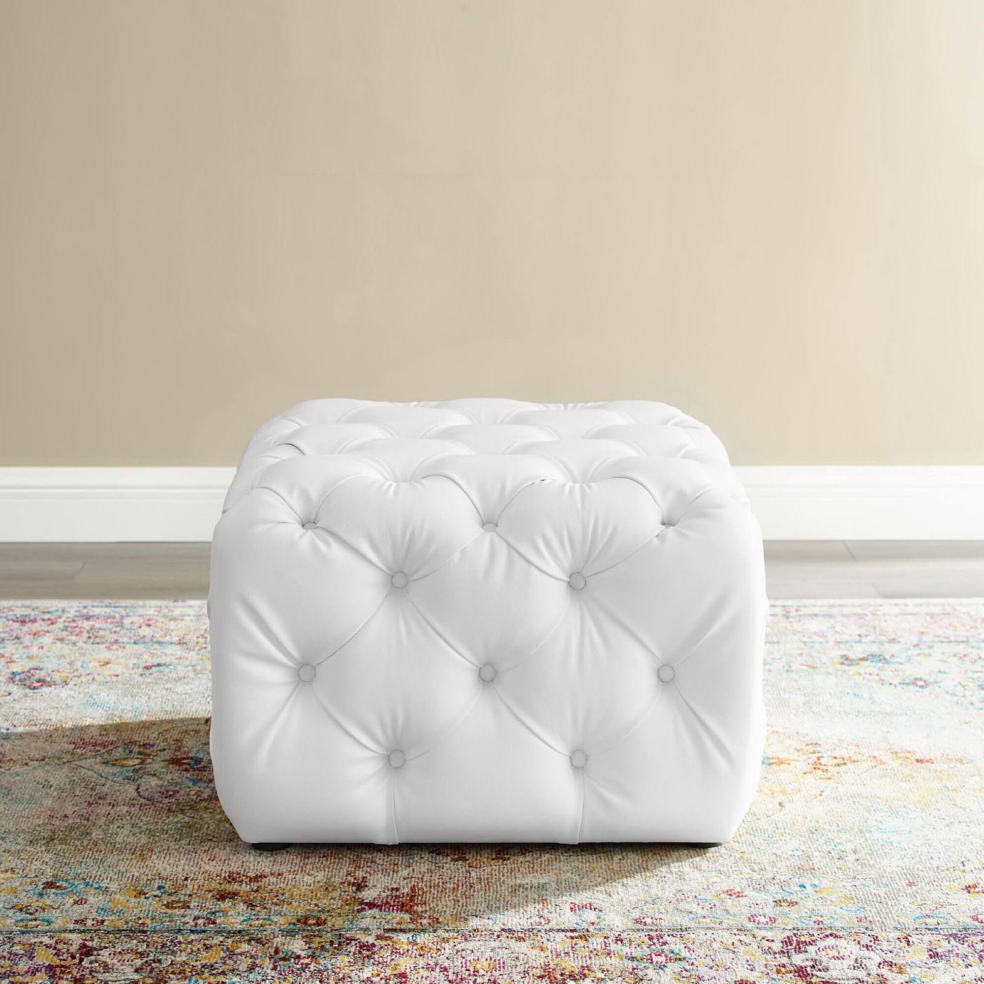 Left. Modway - Amour Tufted Button Square Faux Leather Ottoman by Modway - EEI-3775-WHI.
