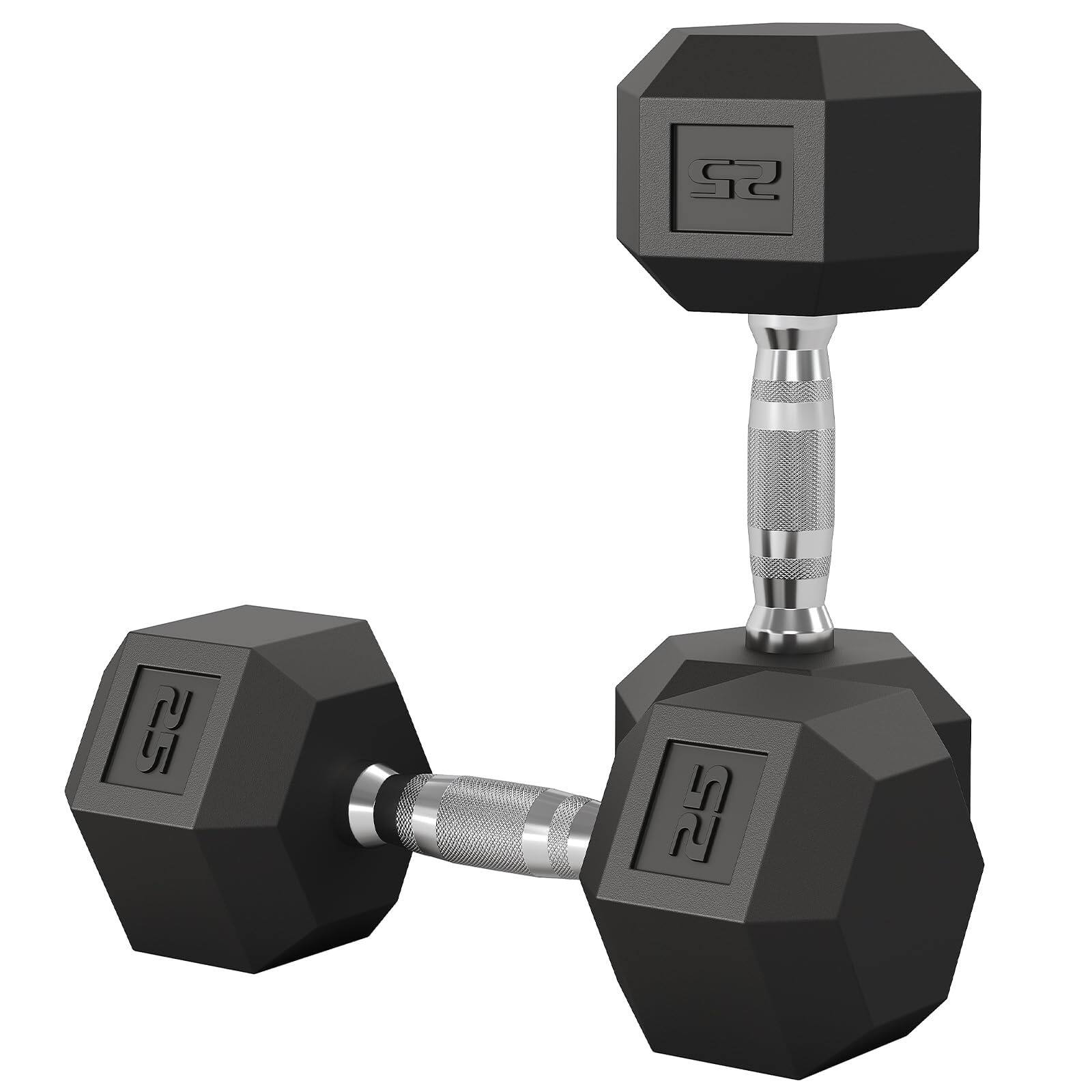 Front. Babevy - 5-50 LB Hex Dumbbell Set, Hand Weights Dumbbells with Cast Iron Core, Rubber Encased Coating - Black.