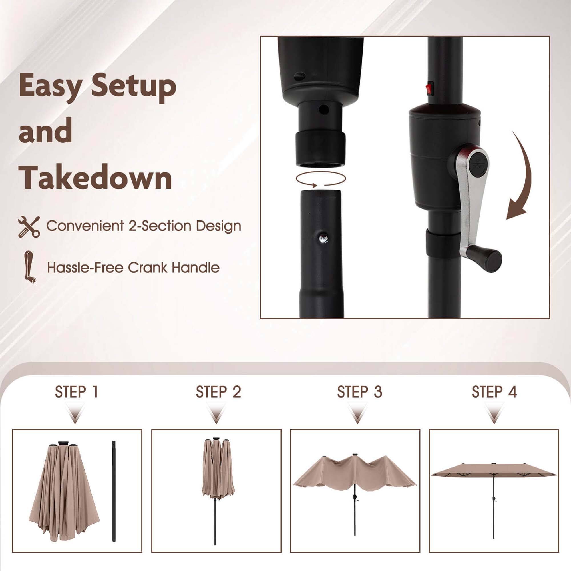 Easy Setup and Takedown: Convenient 2-Section Design, Hassle-Free Crank Handle.