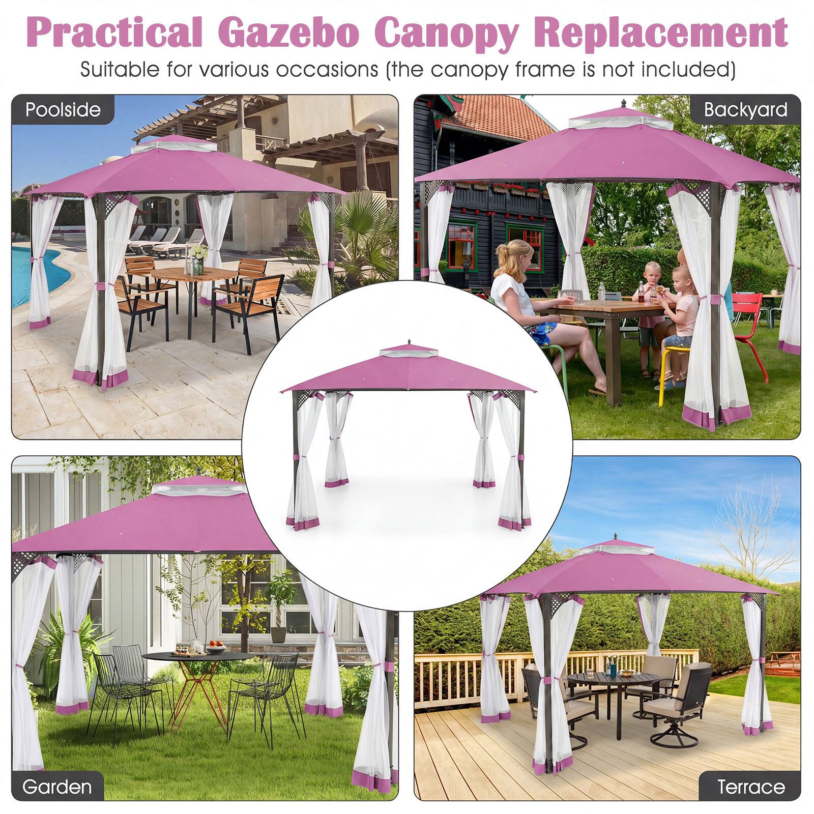 Practical Gazebo Canopy Replacement  
Suitable for various occasions (the canopy frame is not included)  
Poolside Backyard Garden Terrace