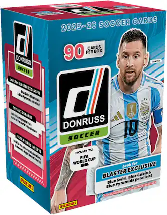 2025-26 Soccer Cards
90 Cards Per Box
Donruss Soccer
Look for Blaster Exclusive Blue Swirl, Blue Cubic & Blue Pyramids parallels!
Top Autographs
Look for autographs from some of the world's top players!
Ultra-Rare Inserts
Look for the ultra-rare inserts!
Road to FIFA World Cup
Look for Exclusive Blaster Cubic & Blue parallels!
Blue Pyramids Swirl, Blue Cubic, Blue Pyramids
No Purchase Necessary - See Pack for Details