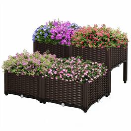RYHNUYNE - Outsunny 4 Piece Raised Garden Bed with Legs, Self-Watering Planter Box, Plastic Modular Planter for Herbs - Brown