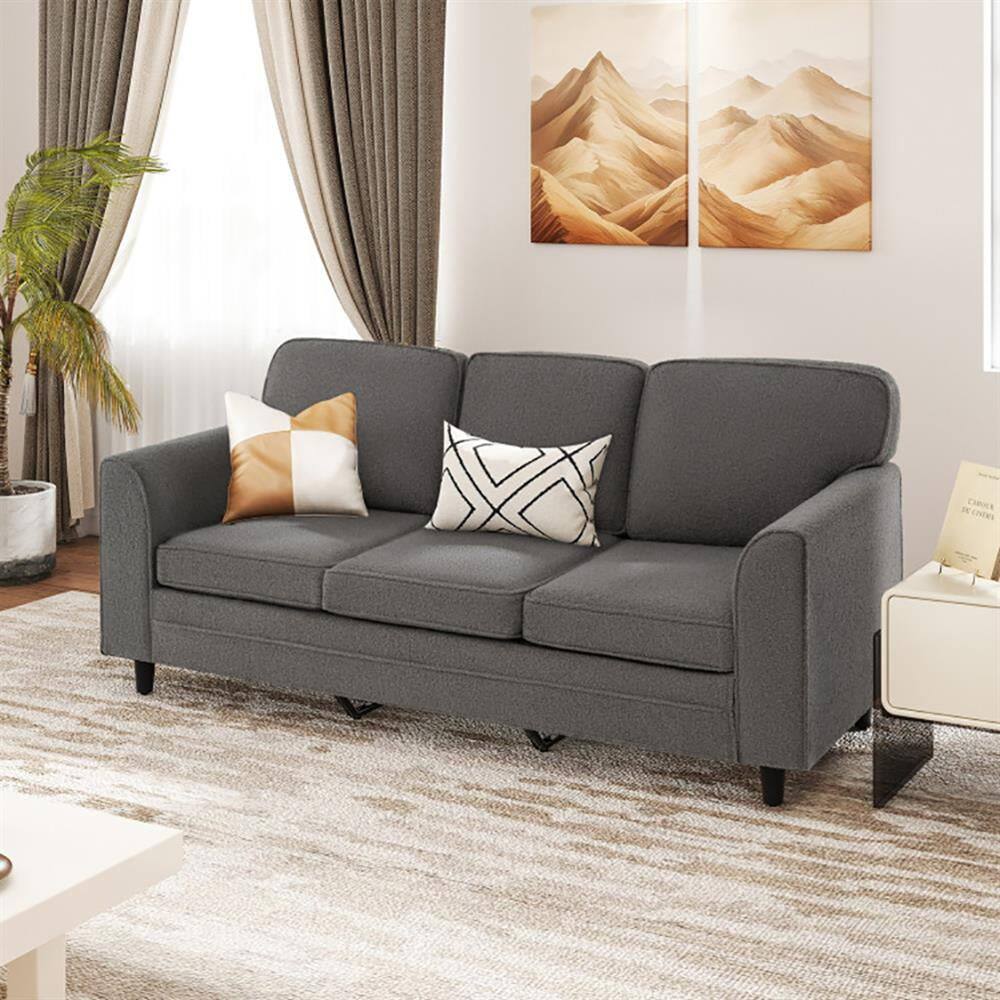 Left. Kadyn - Upholstered Teddy Velvet 3-Seat Sofa with Comfy Back Pillows-Gray - Gray.