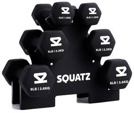 SereneLife - 32 lb Neoprene Dumbbell Set with Stand – 3, 5, 8 lb Weights, Anti-Slip Design - Black