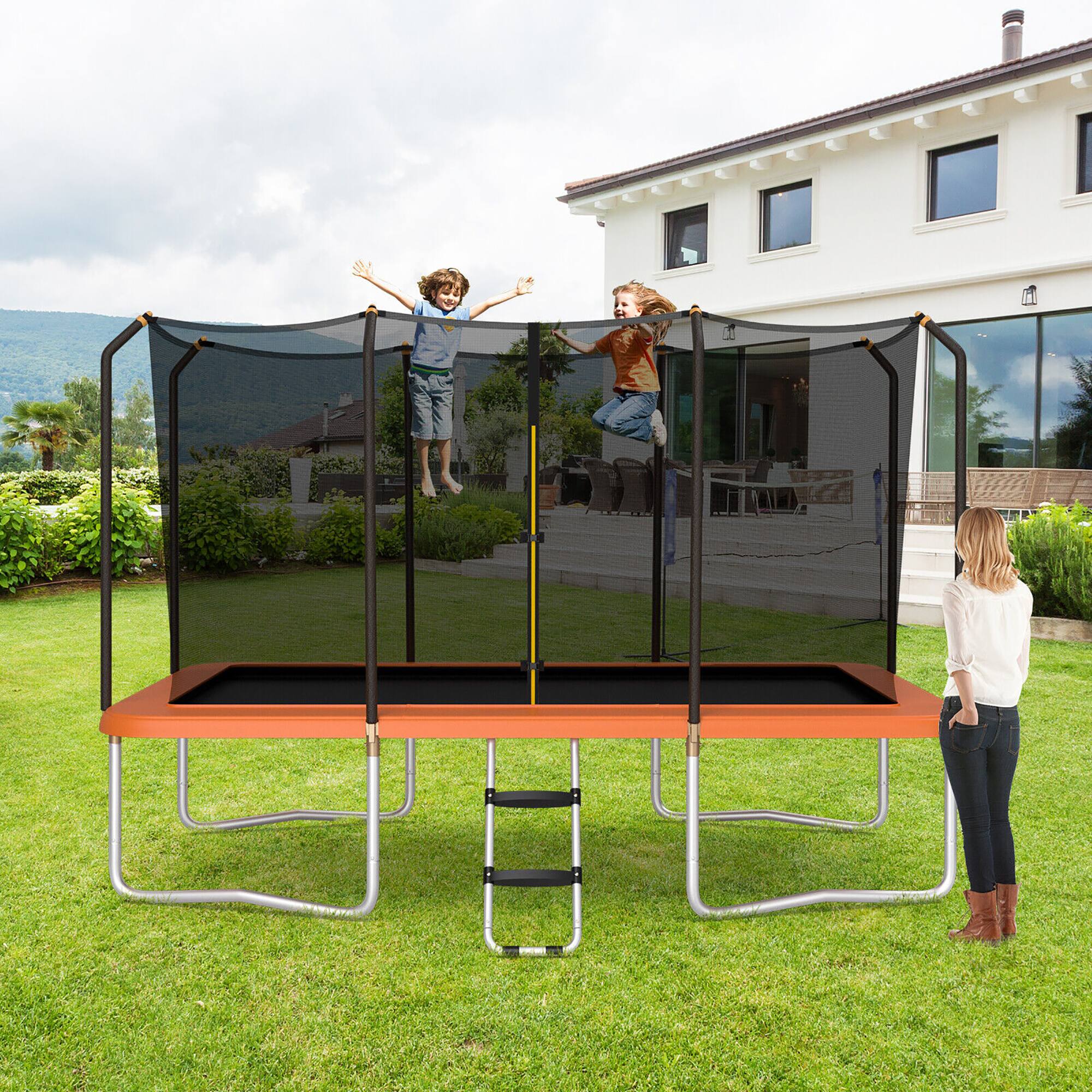 Alt View 1. Costway - Costway 8 x 14 FT Rectangular Recreational Trampoline W/ Safety Enclosure Net Ladder Outdoor - Orange.