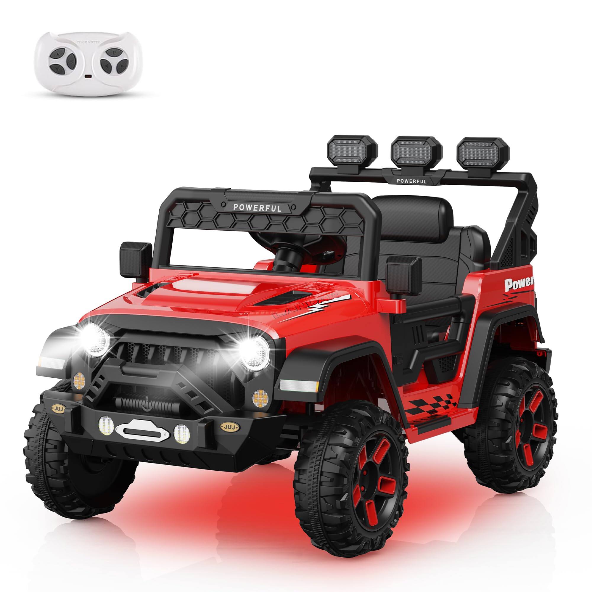 GARVEE - 24V Power Wheels for Kids, 6 Wheels, 4WD Switchable, Remote Control, 3 Speeds, LED Lights, Bluetooth, Music - Red