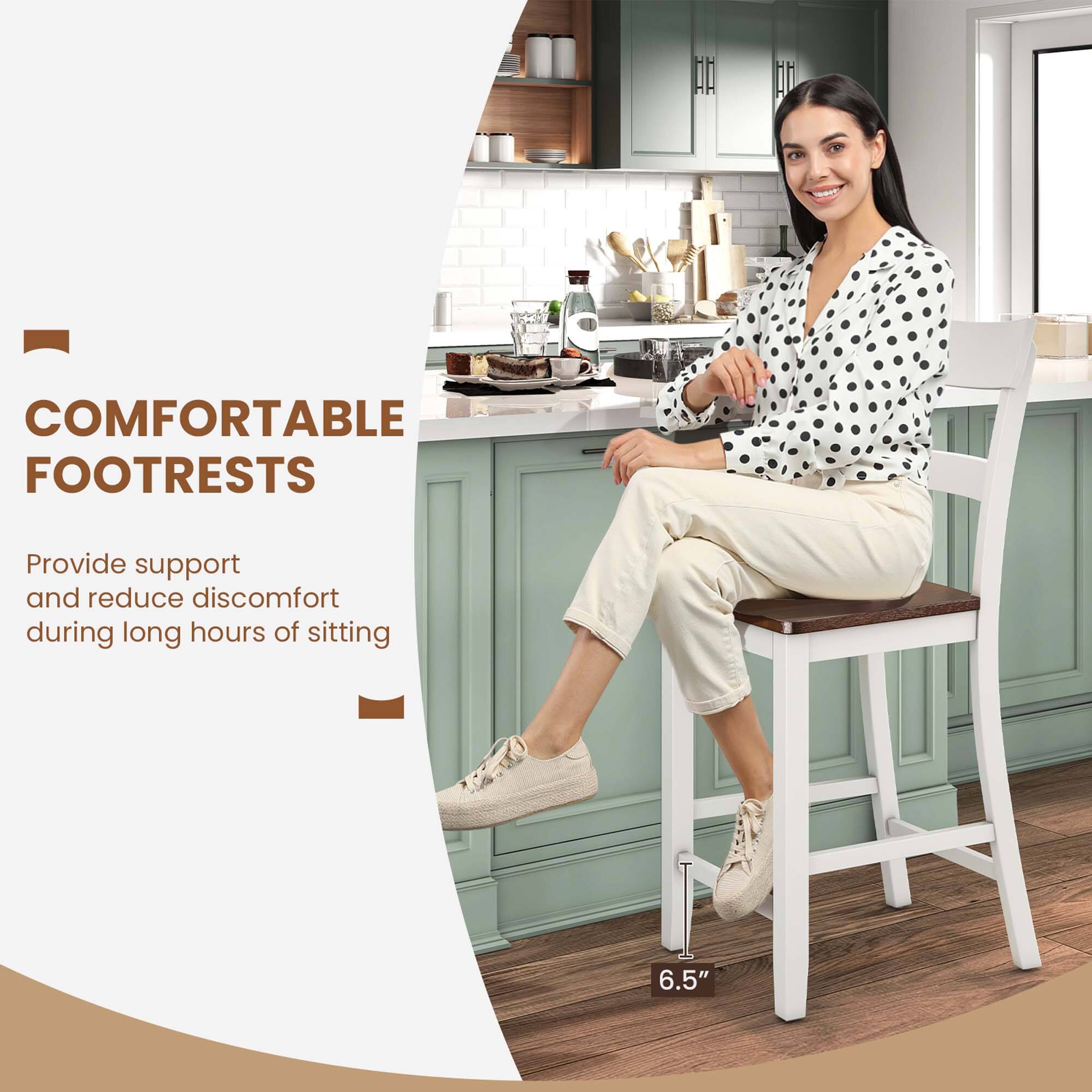 The text on the image reads: "Comfortable Footrests Provide support and reduce discomfort during long hours of sitting 6.5".