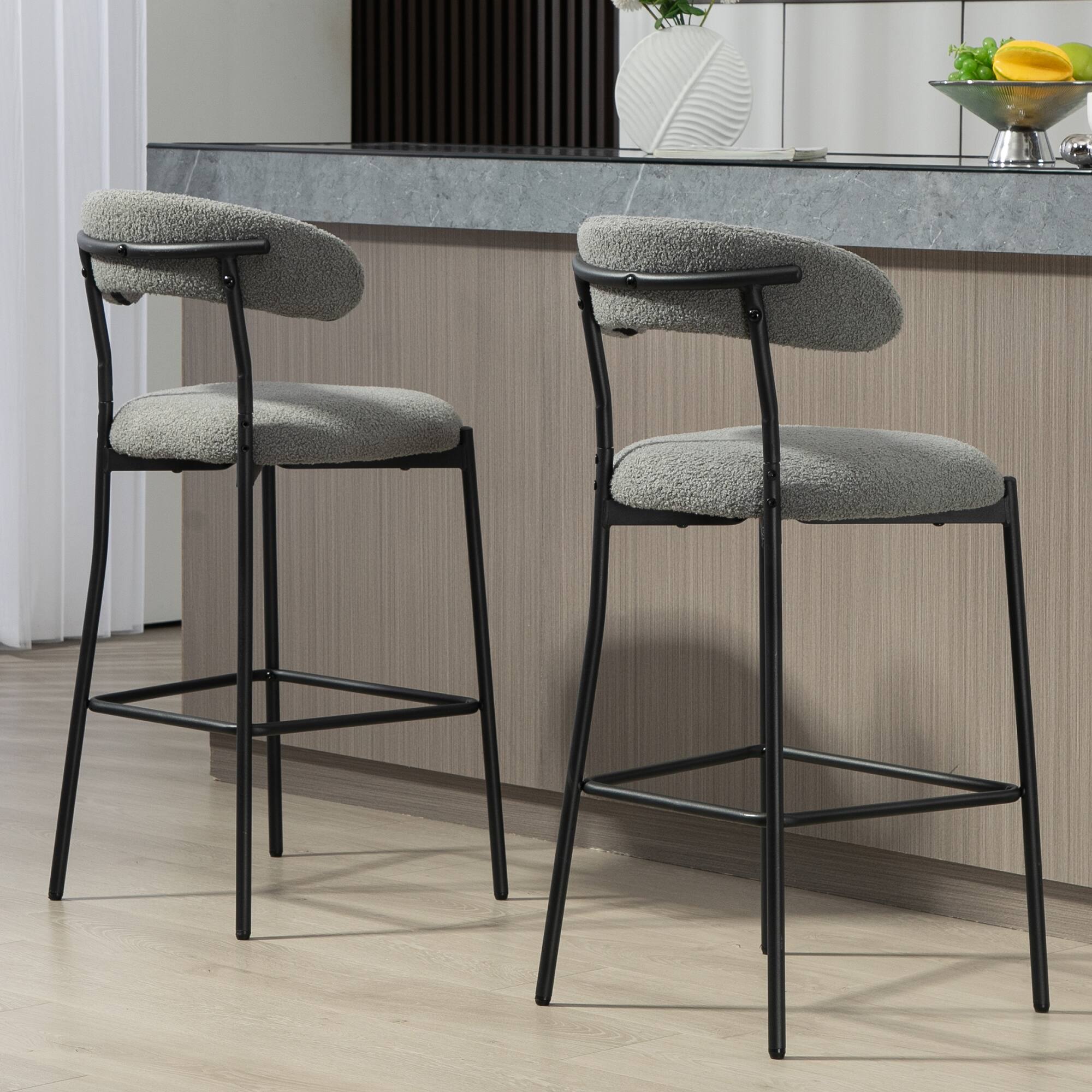 Alt View 5. GOODSILO - 26"" Counter Height Bar Stool - Teddy Fabric Kitchen Island Stool with Black Base - Grey.
