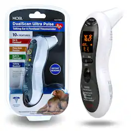 MOBI - DualScan Ultra Pulse Talking Ear & Forehead Thermometer + Heart Rate Monitor - White