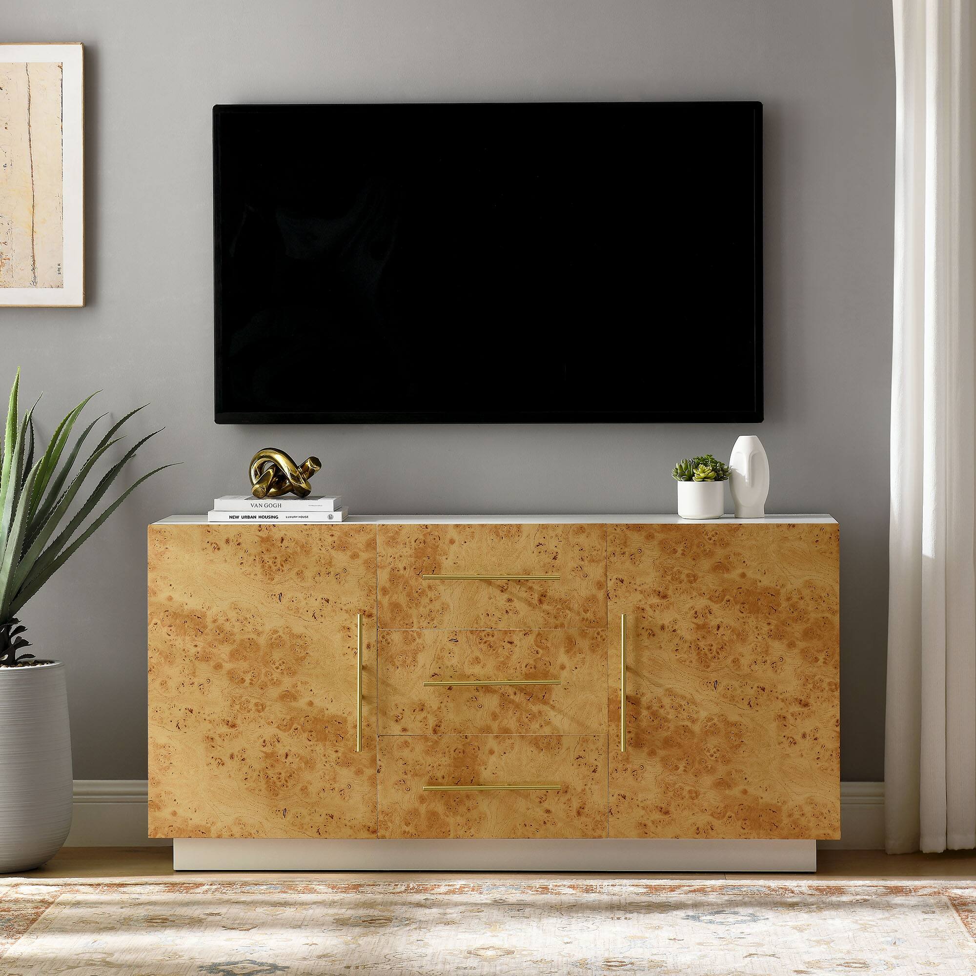 Alt View 7. Modway - Abel 59 Inch Burl Wood Sideboard Buffet TV Stand by Modway - White Bleached Burl.