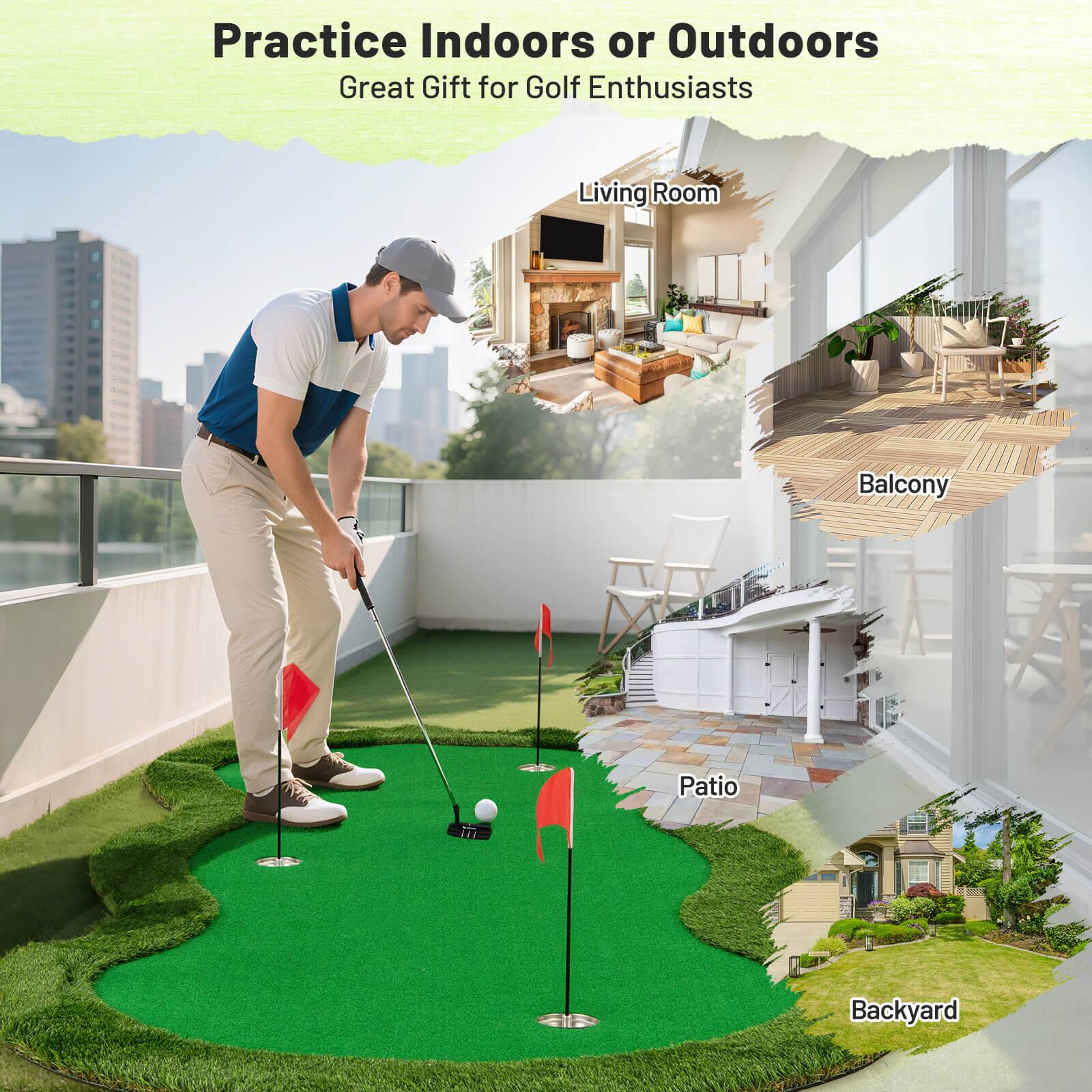 Practice Indoors or Outdoors  
Great Gift for Golf Enthusiasts  

Living Room  
Balcony  
Patio  
Backyard