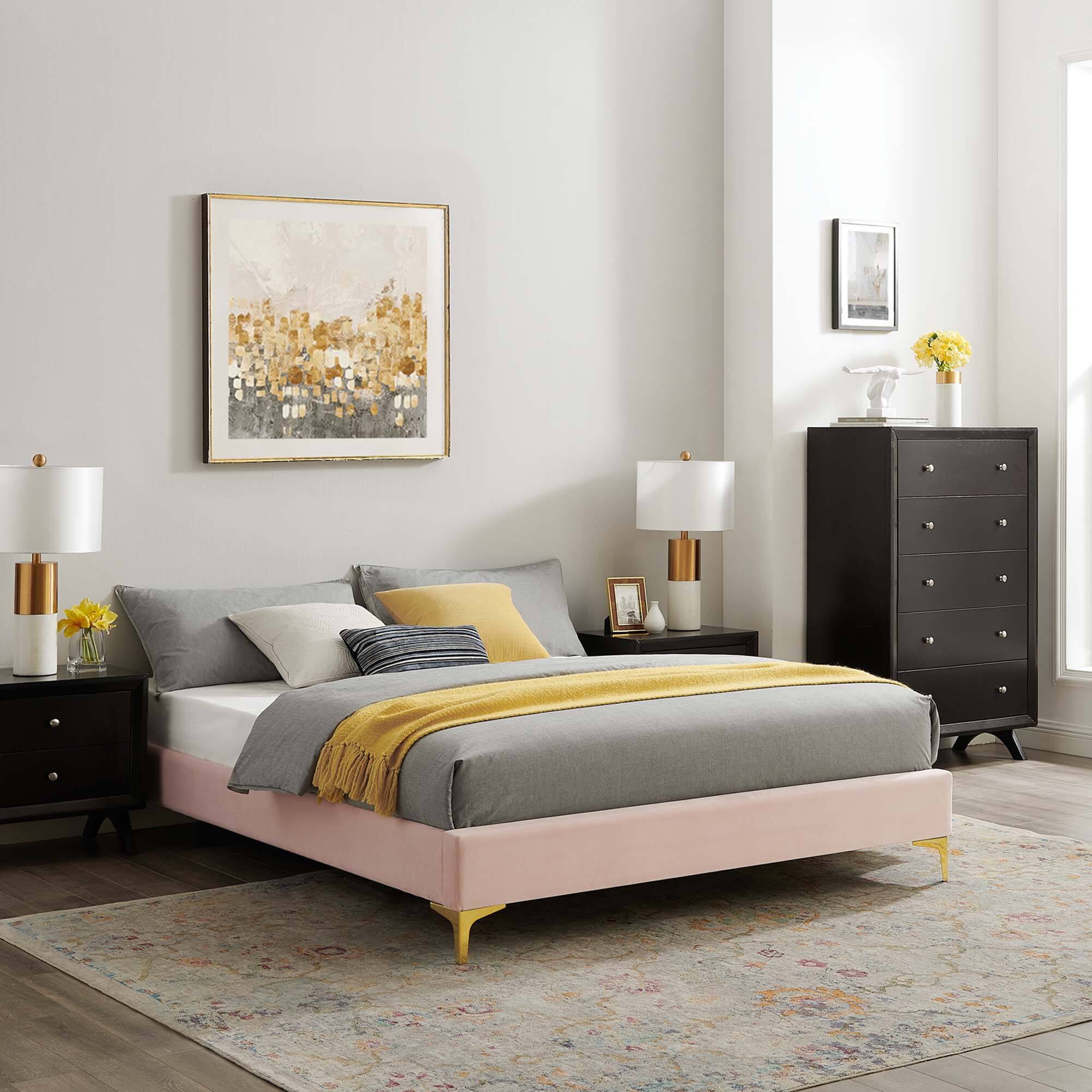 Alt View 3. Modway - Mia Fabric King Bed - Brown.