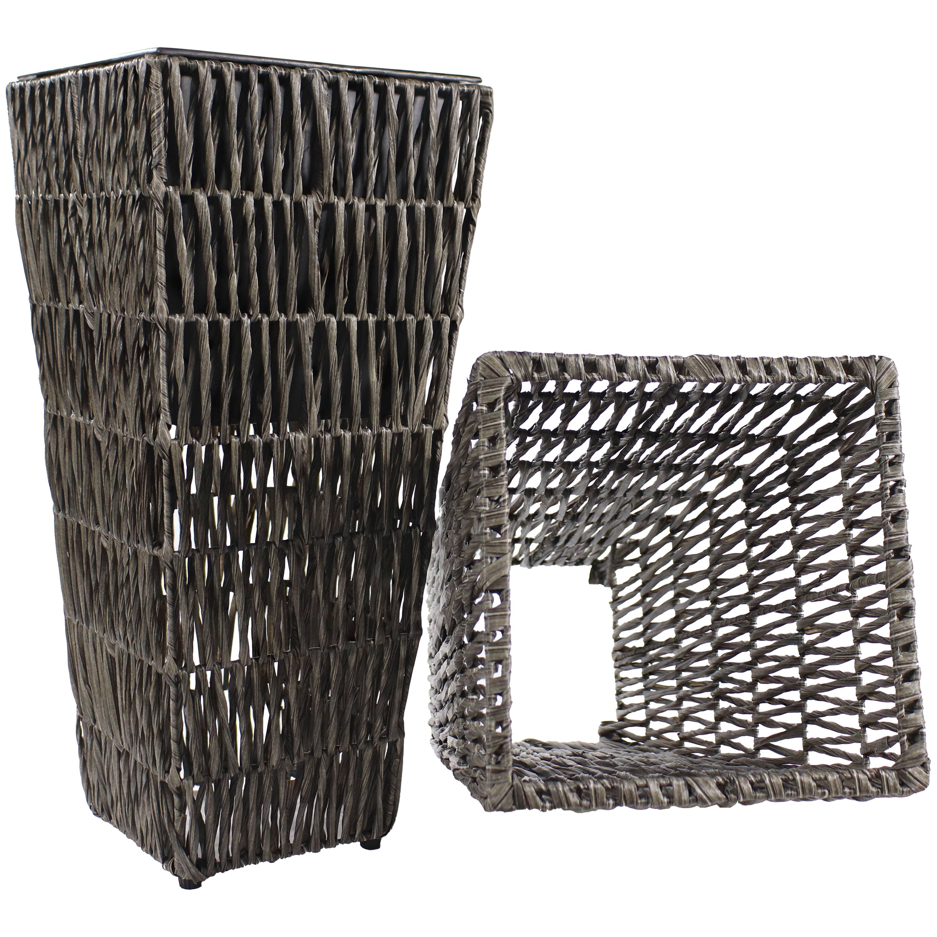 Alt View 5. Sunnydaze - 11 in Hyacinth Poly-Wicker Planter - Set of 2 - Fog.
