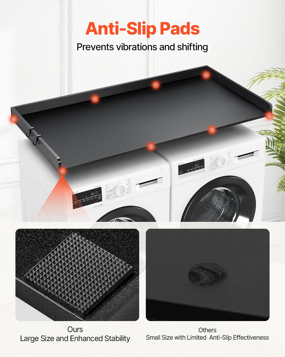 Anti-Slip Pads  
Prevents vibrations and shifting  

Ours  
Large Size and Enhanced Stability  

Others  
Small Size with Limited Anti-Slip Effectiveness