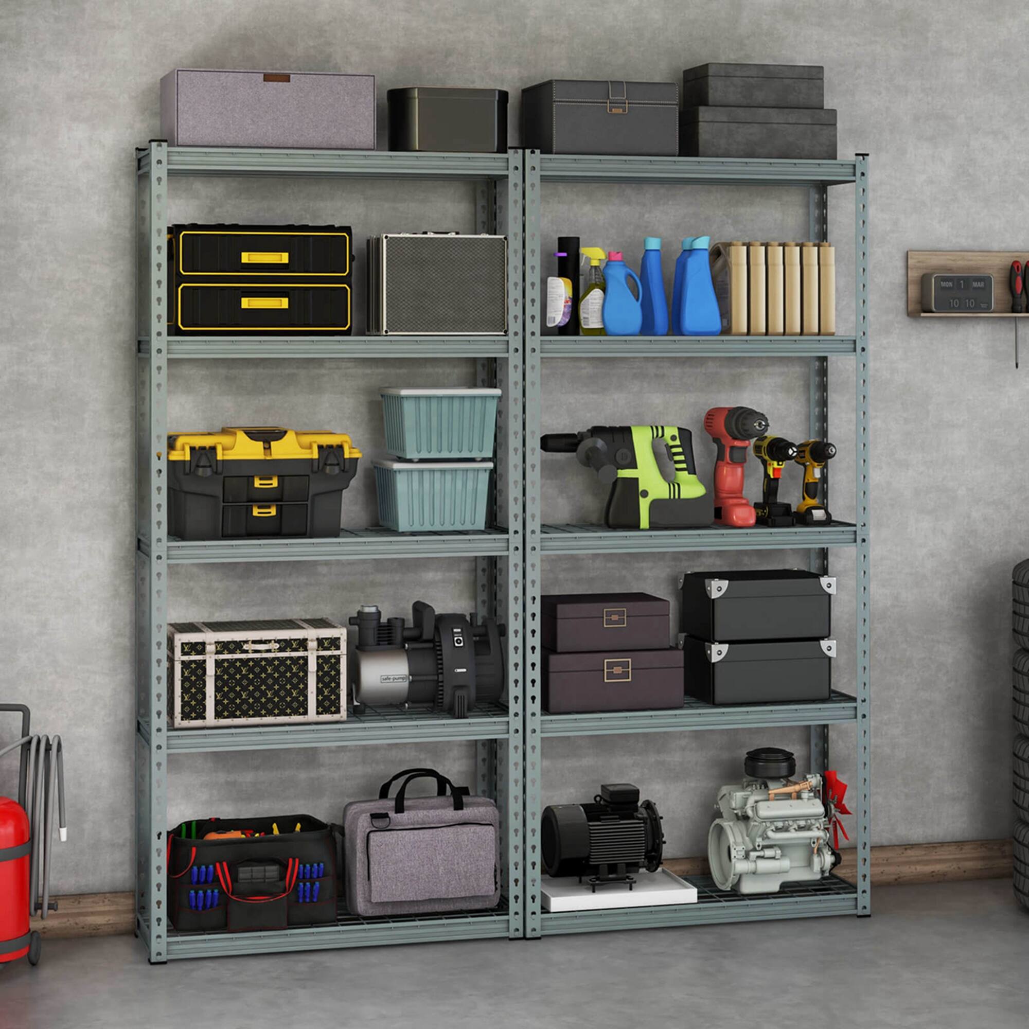 Alt View 3. Costway - Costway 1 PCS 5-Tier Heavy Duty Storage Shelf Storage Utility Rack Shelf with Anti-tipping Device - Gray.