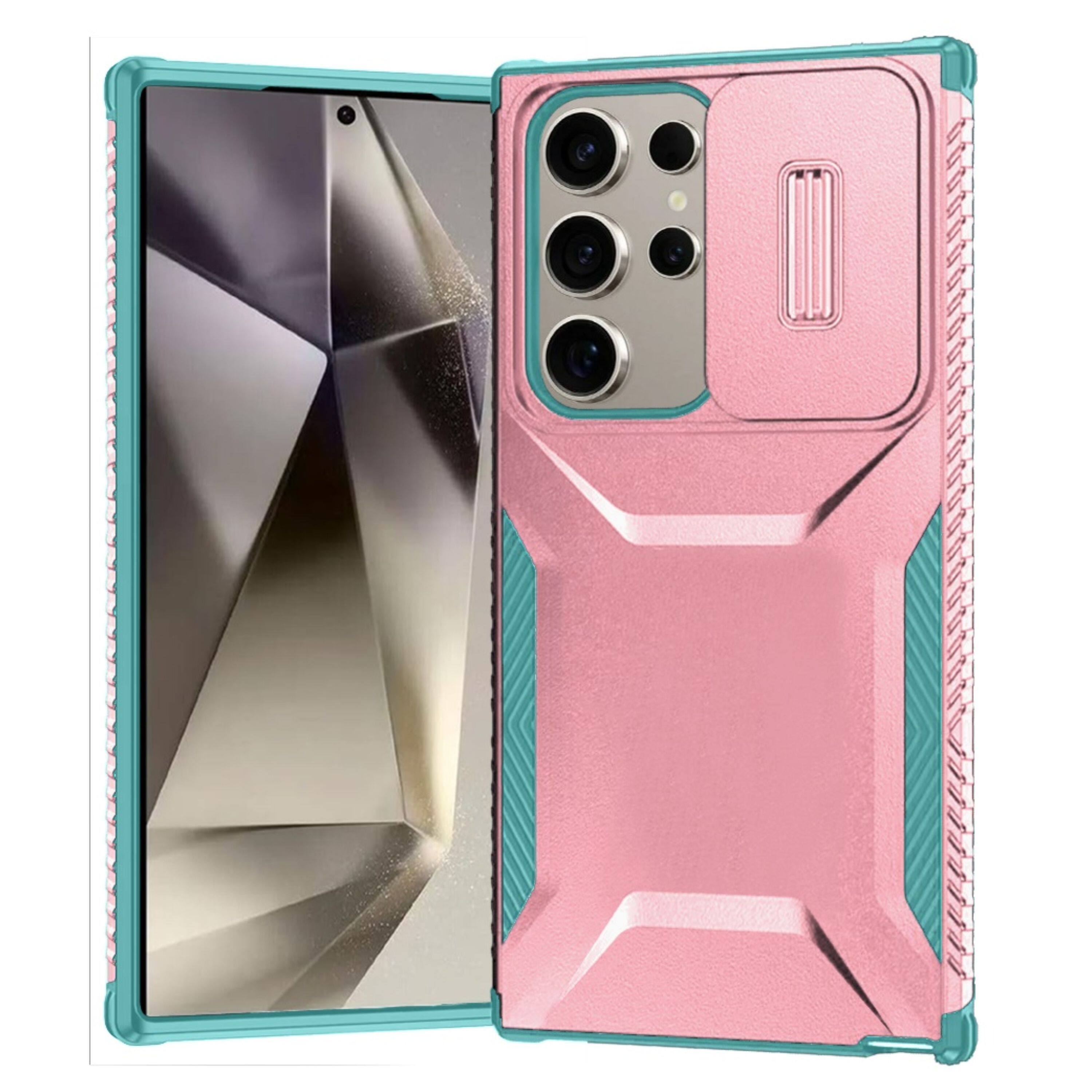 Front. Kitcheniva - Tactical Side Grip Case With Sliding Lens Shield & Tempered Glass For Samsung S25 Ultra Pink/Teal - Pink/ Teal.