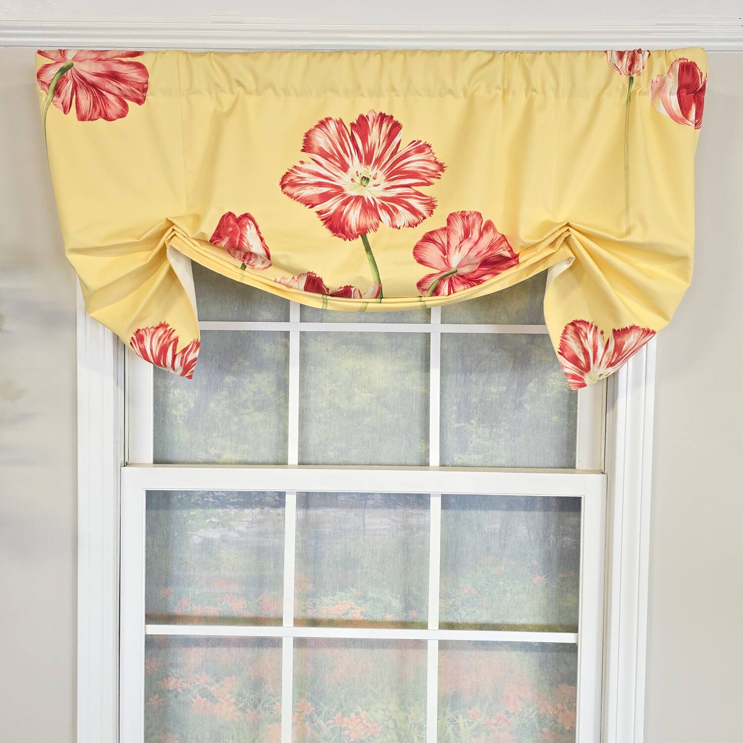 Angle. RLF Home - RLF Home 100% Cotton La Tulipe Butterfly With Poly/Cotton lining Rod Pocket Valance 50" x 17" Yellow - Yellow.