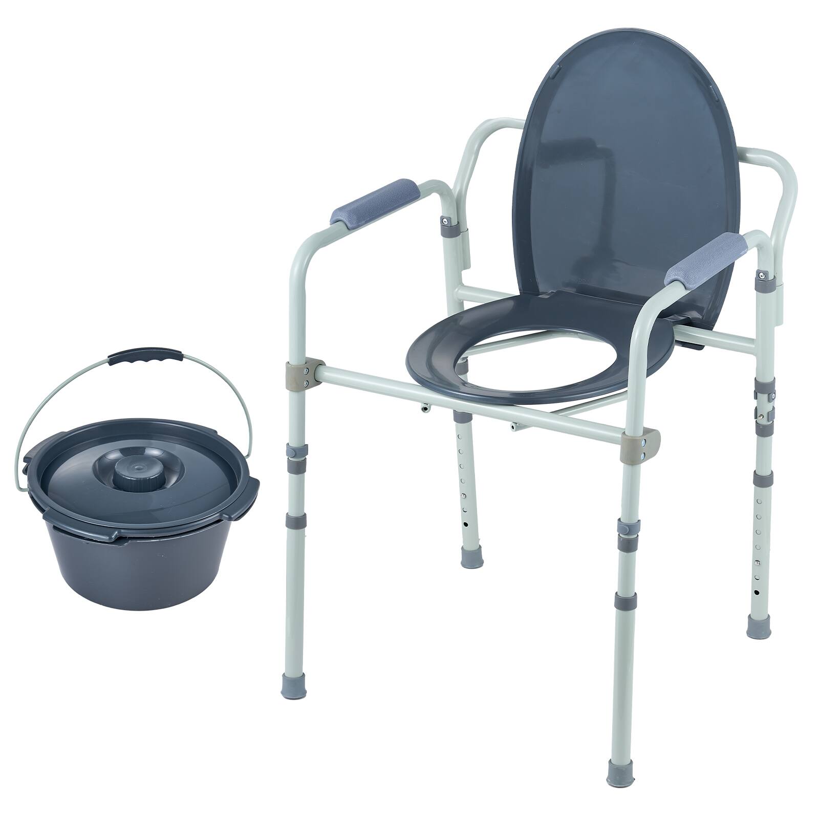 Alt View 5. VEVOR - Commode Chair, Bedside Commode with Wider Toilet Seat, 7-Level Adjustable Height, 5.8L Removable Bucket - Gray.