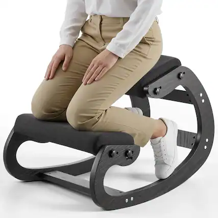 Front. VEVOR - Ergonomic Kneeling Chair, Wooden Posture Knee Chair with Adjustable Thick Foam Cushions & Solid Wood Frame - Black frame + black pad.