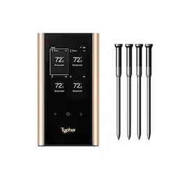 Typhur - Sync Gold Quad Smart Wireless Meat Thermometer, 3000 FT Sub-1G Enhanced Signal, WiFi Unlimited Range, 6 Sensor Probe - Black/Gold