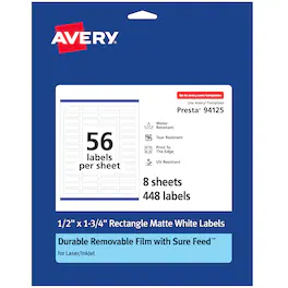 Avery - Durable Removable Rectangle Labels, 0.5" x 1.75", 448 Labels - White