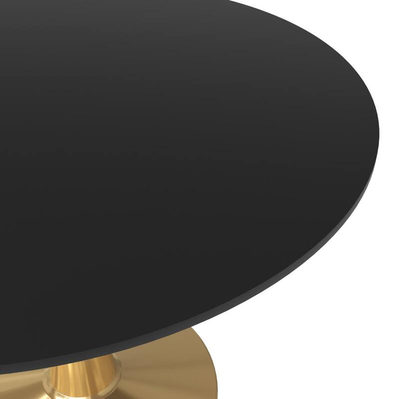 Alt View 4. LeisureMod - Bristol 40" Round Modern Dining Table, Sintered Stone/MDF Top - Minimalist Pedestal Base with Floor Protection - MDF - Black.