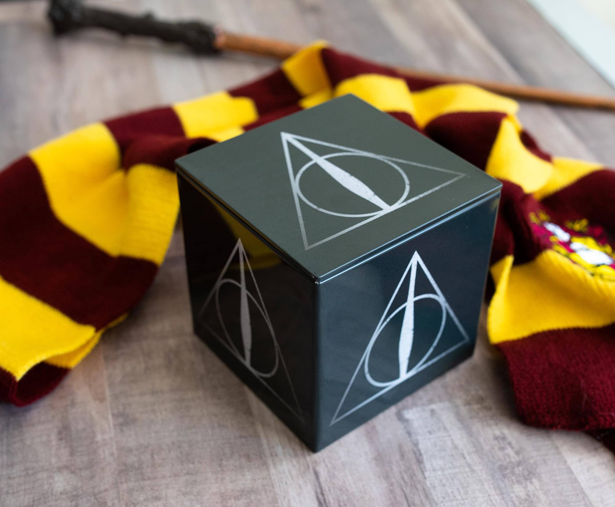 Alt View 2. Ukonic - Harry Potter Deathly Hallows Tin Storage Box Cube Organizer with Lid | 4 Inches - Black.