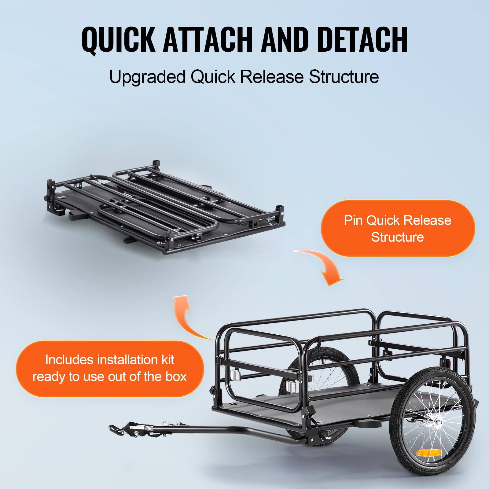 QUICK ATTACH AND DETACH  
Upgraded Quick Release Structure  

Pin Quick Release Structure  

Includes installation kit ready to use out of the box