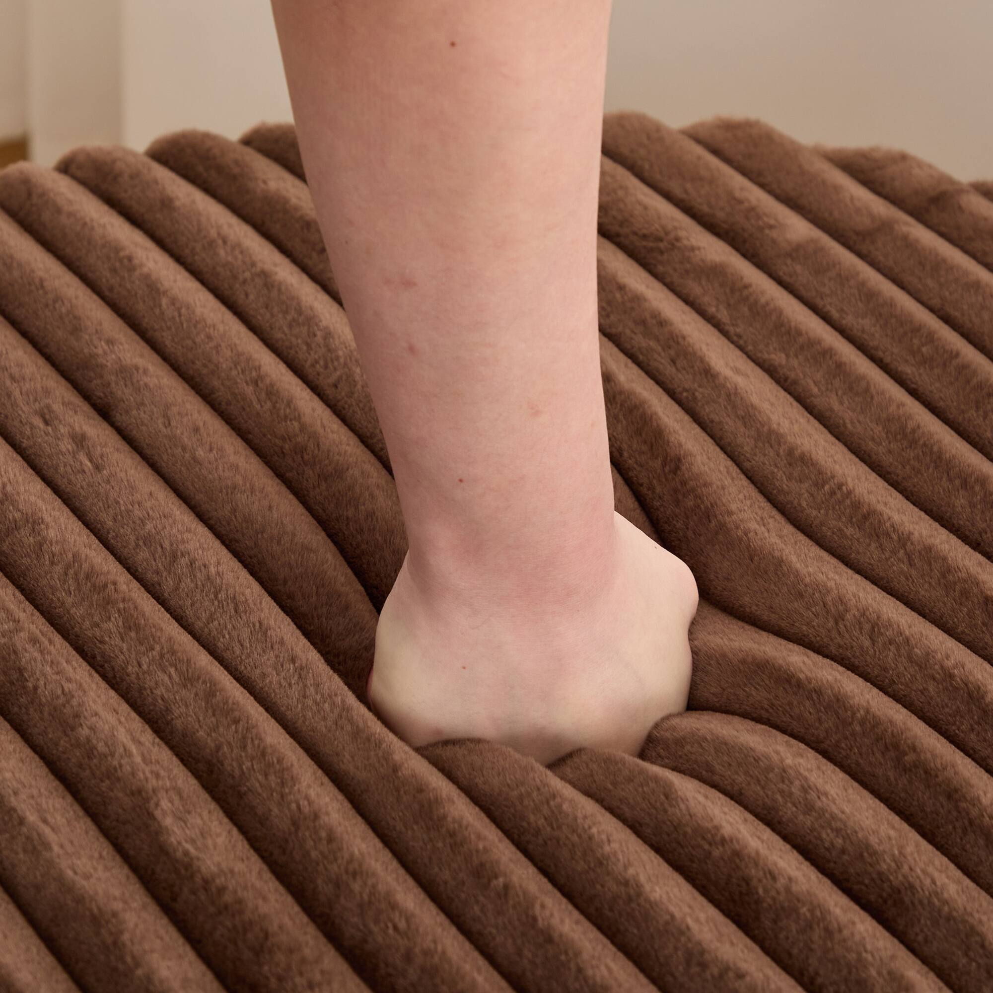 Alt View 9. GOODSILO - Upholstered Round Ottoman Coffee Table with Metal Legs and Open Storage Shelf - Brown.
