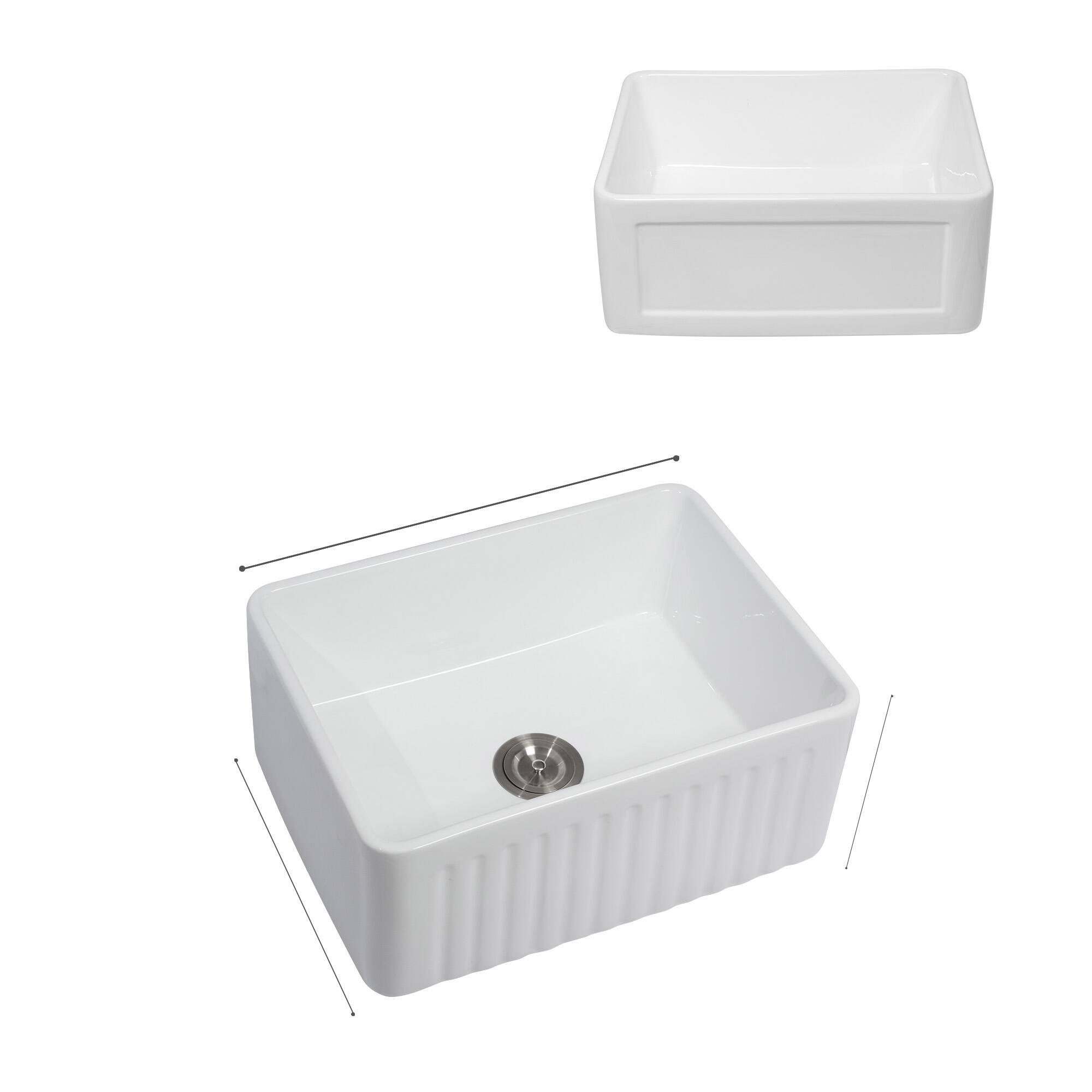 Alt View 7. Siljoy - Small Farmhouse Sink - 24 x 18 x 10" Kitchen Sink White Apron-Front Ceramic Single Bowl Reversible Laundry Room Sink - White.