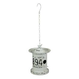 PD Home & Garden - Antiqued and Black Vintage License Plate Design Metal Hanging Birdhouse / Birdfeeder - White