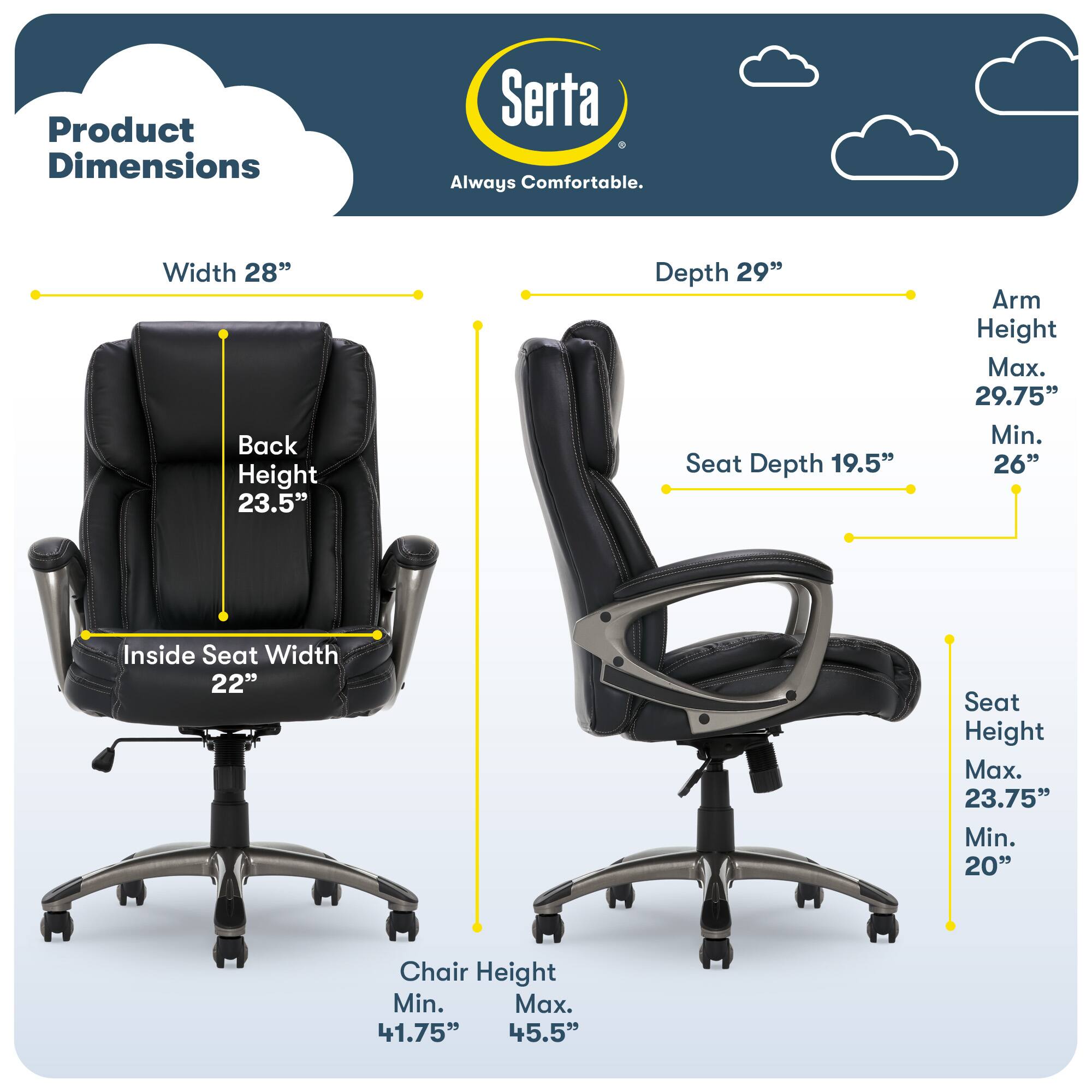 Alt View 11. Serta - Garret Bonded Leather Executive Office Chair with Premium Cushioning - Black.