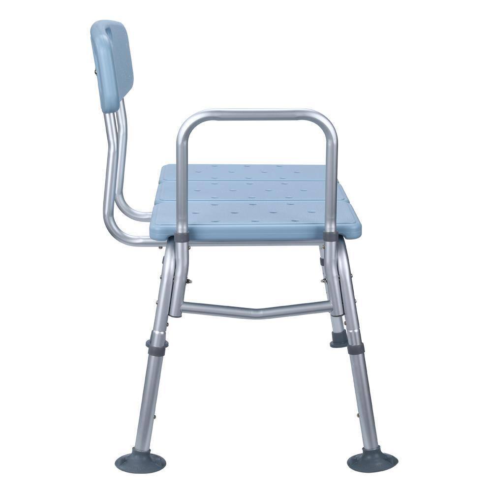 Back. Winado - Shower Chair Bath Tub Shower Transfer Bench Stool with Backrest Seat, Adjustable Heights, Non-Slip Handle, Drain Holes - Blue.
