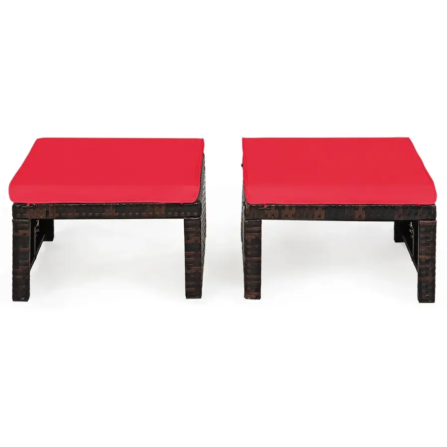 Alt View 7. Costway - 2PCS Patio Rattan Ottoman Cushioned Seat Foot Rest Furniture - Red + Mix brown.