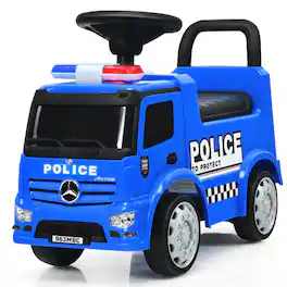 SlickBlue - Kids Ride-On Push Police Car with Steering Wheel and Under-Seat Storage - Blue