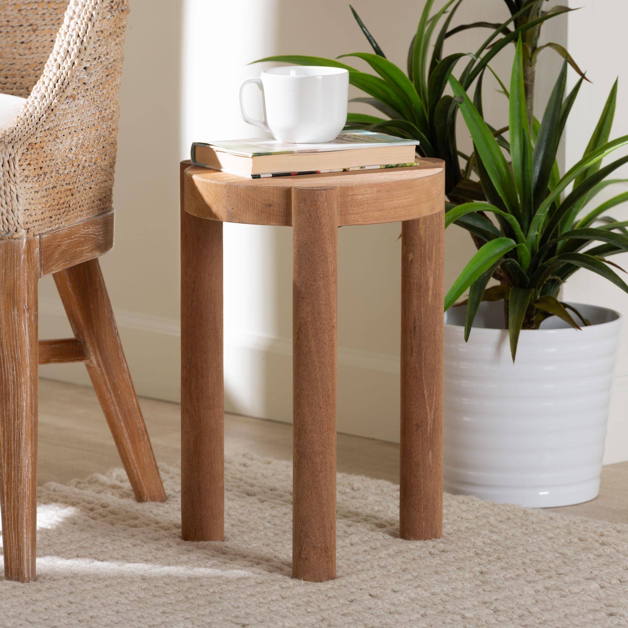 Alt View 3. bali & pari - Shadi Acacia Wood Multipurpose Accent Stool - Sculptural End Table with Tripod Base - Natural Brown.