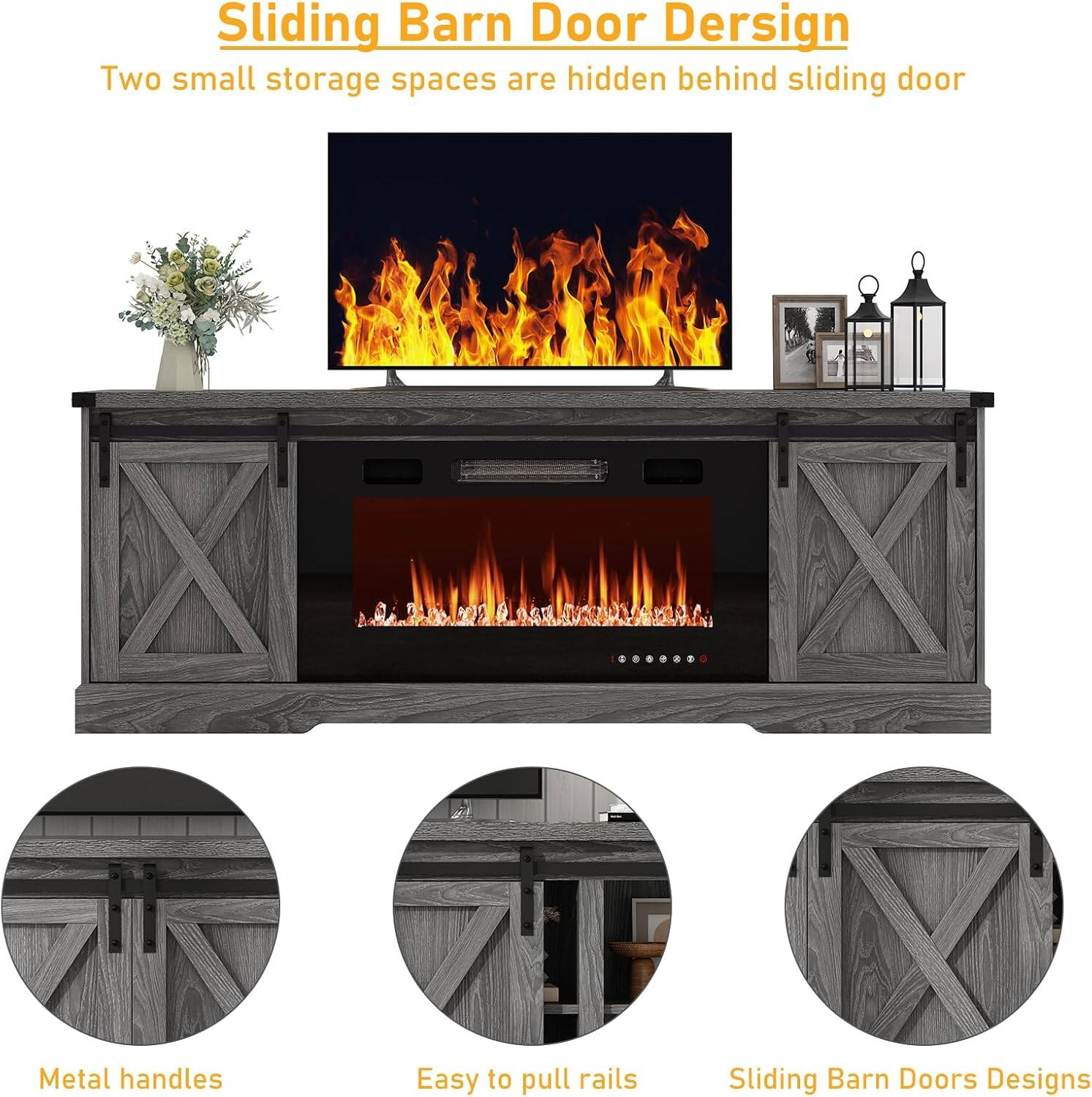 Sliding Barn Door Design  
Two small storage spaces are hidden behind sliding door  

Metal handles  
Easy to pull rails  
Sliding Barn Doors Designs