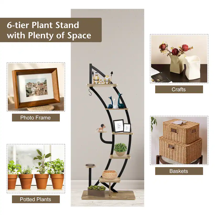 Costway 6 Tier Metal Plant Stand Rack Half Moon Shape Ladder Planter ...