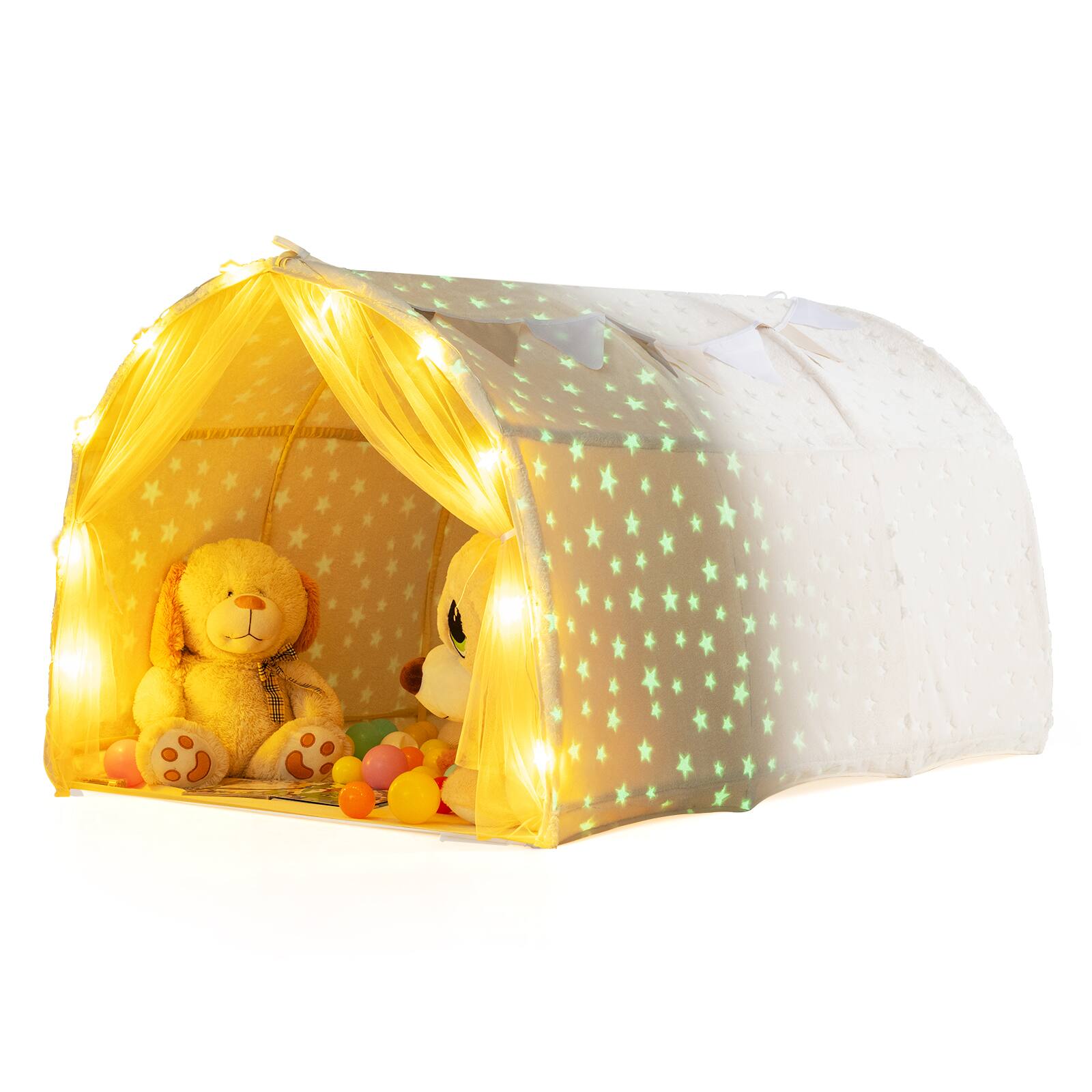Alt View 9. Gymax - Gymax Kids Bed Tent Children Bed Canopy w/Glow in the dark Fabric Washable Flannel - Beige.