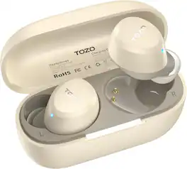 TOZO - Ai Translation Wireless Earbuds, Lightweight, 32H Play, Stereo Bass+, Comfort‑Fit, ENC Mics Clear Calls, Waterproof - Light Khaki