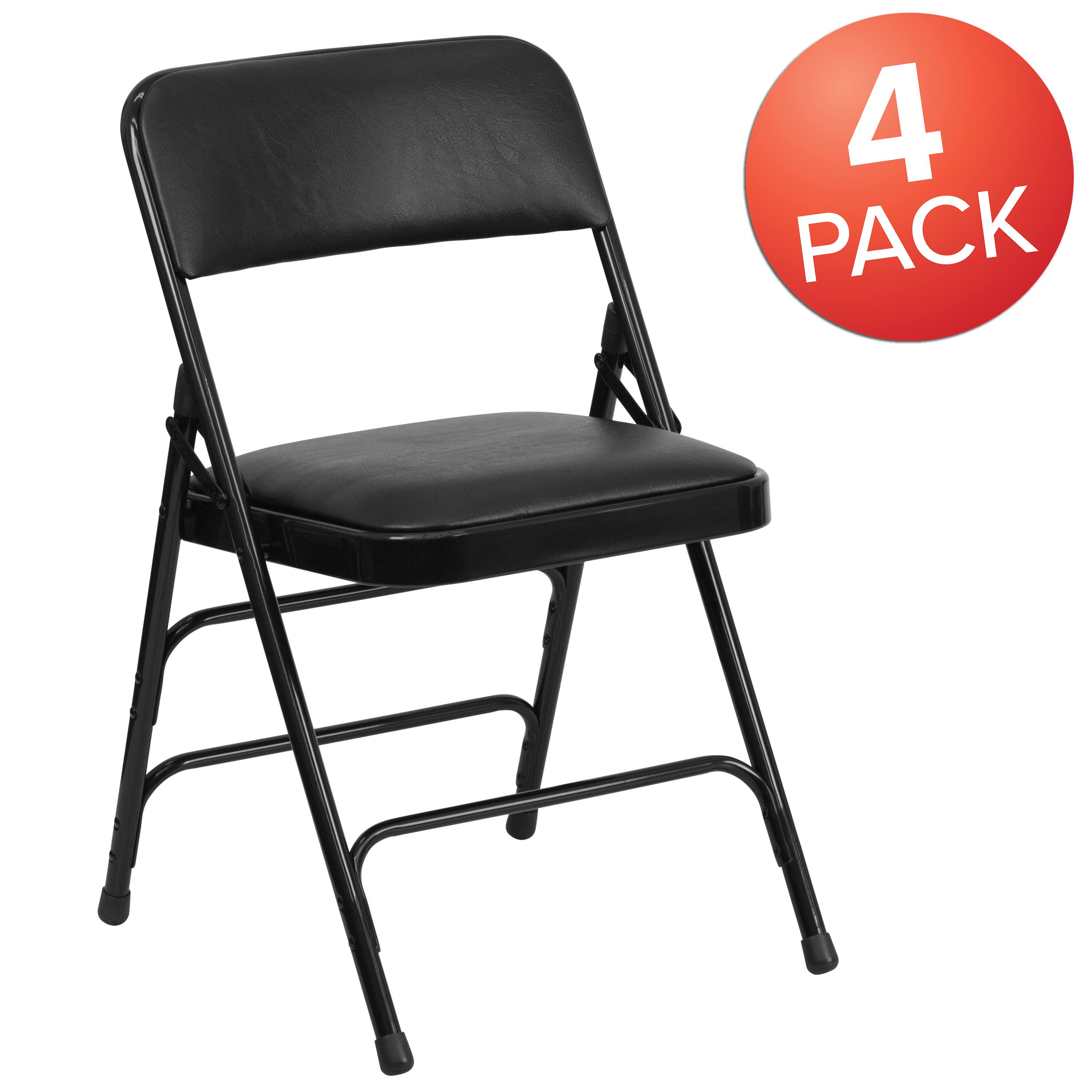 Alt View 1. Emma + Oliver - 4 Pack Home & Office Portable Party Events Padded Metal Folding Chair - Black Vinyl/Black Frame.