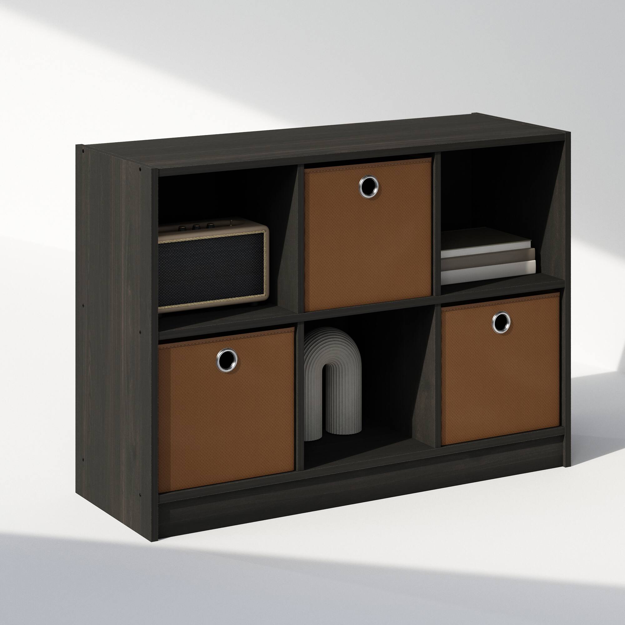 Alt View 3. Furinno - Cubic Multipurpose Clothing & Closet Storage Organizer Shelf with Bin Drawers, 6-Cube - Espresso/Brown.